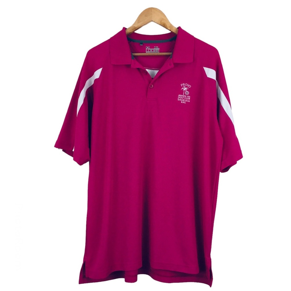 Under Armour Short Sleeve Pink Fuchsia Provo Club Logo Golf Polo Shirt Size XL